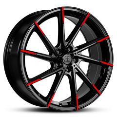  Wheel HUSSLA ALZ GLOSS BLACK RED TIPS